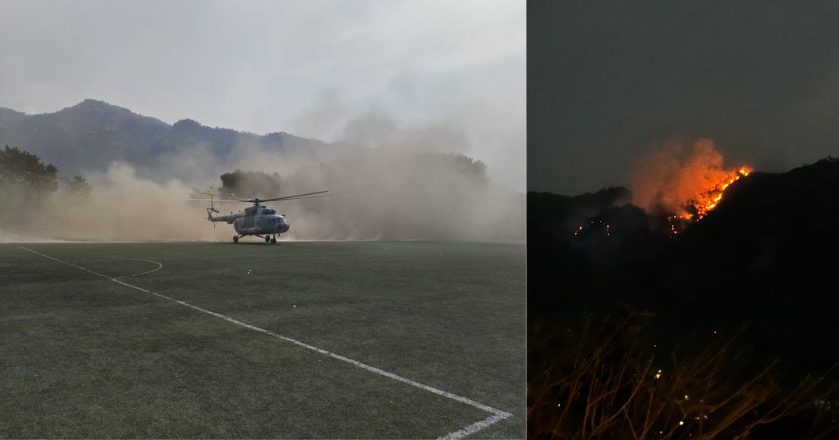Arriba aeronave de Sedena en apoyo a incendio forestal de Tepoztlán