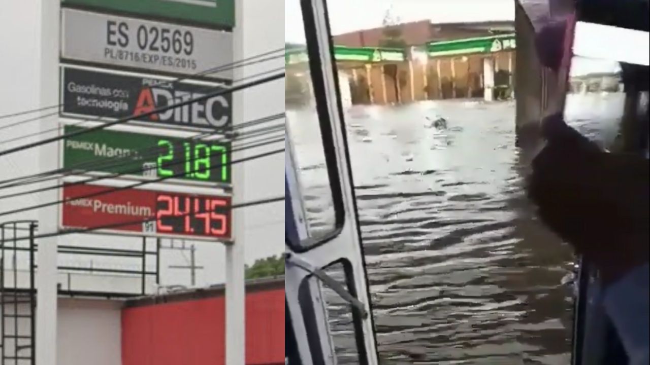 Gasolinera en Edomex queda bajo el agua por fuertes lluvias