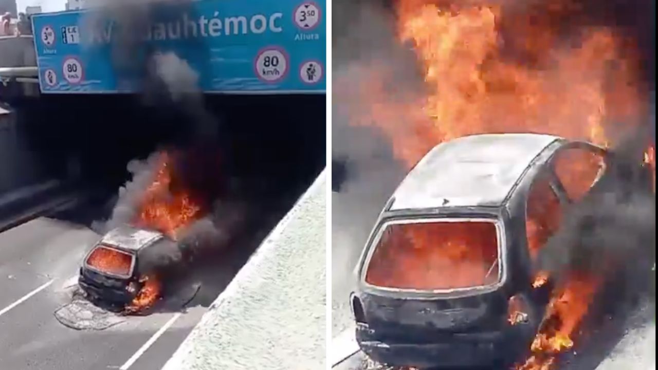 Se incendia vehículo en Viaducto y Avenida Cuauhtémoc