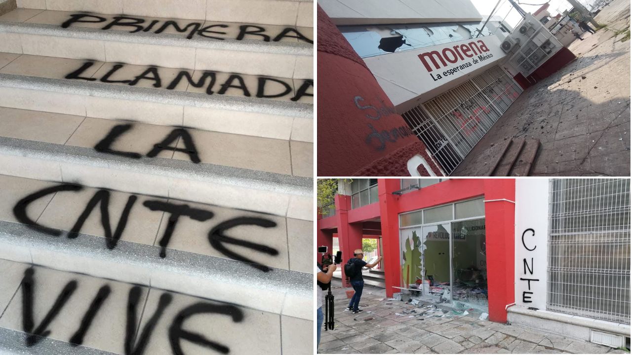 CNTE vandaliza oficinas de partidos políticos en Chiapas