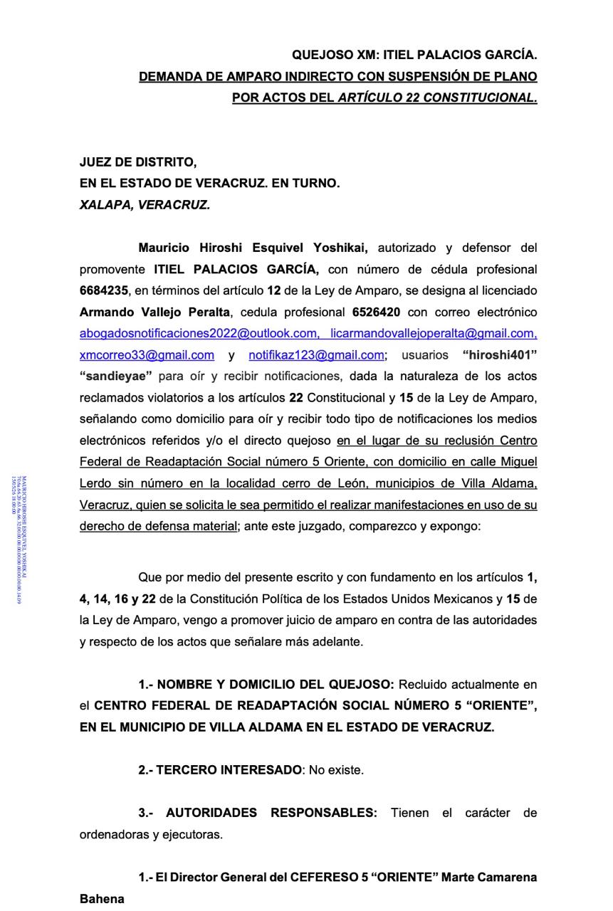 Amenazan integridad física de Itiel Palacios en Cefereso 5 de Veracruz