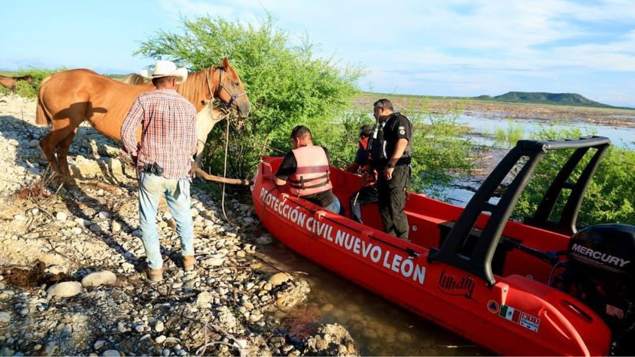 Rescatan a 30 caballos atrapados en isleta de la presa Cerro Prieto en NL