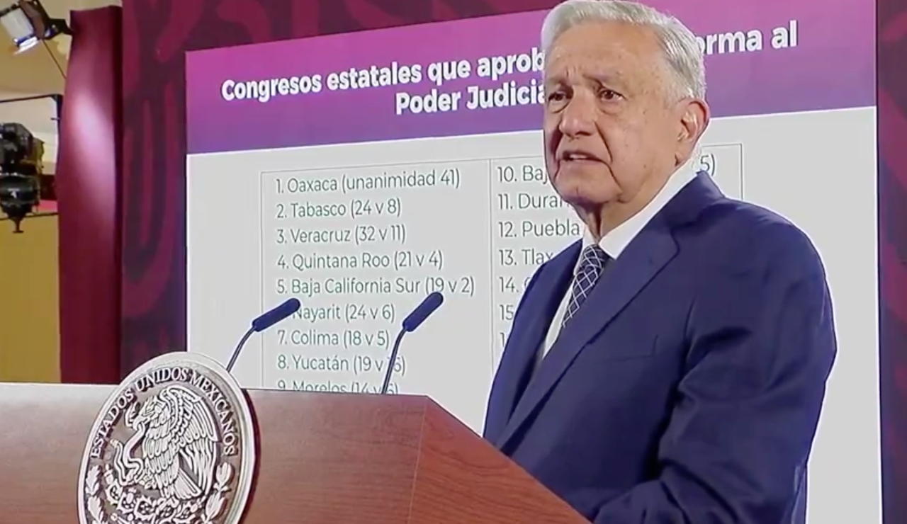 AMLO aplaude aval de 18 Congresos a reforma judicial; la publicará el 15 de septiembre